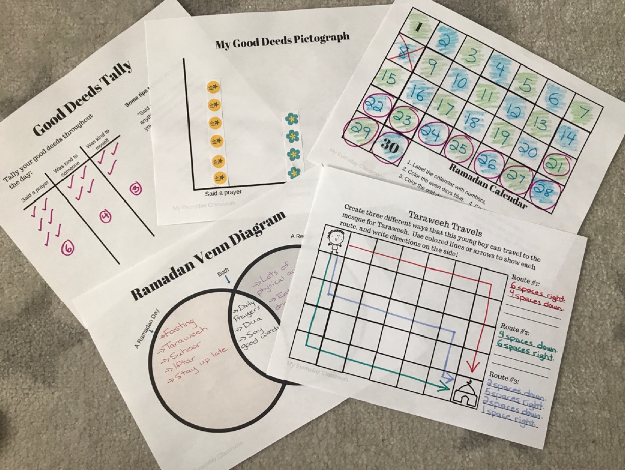 Free Ramadan themed math package, with 5 fun activities. Perfect for ages 7+ and includes concepts such as data management and number sense.